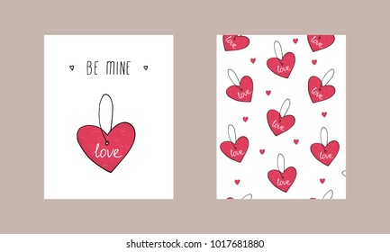 Cute hand drawn Valentine's day card. vector print
