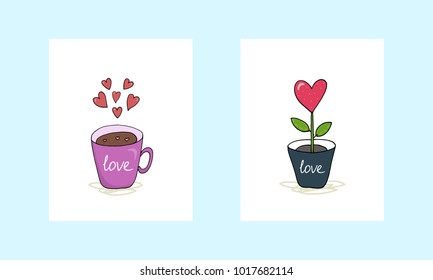 Cute hand drawn Valentine's day card. vector print