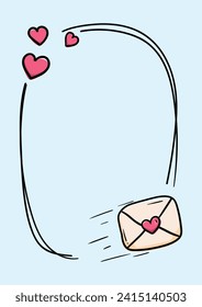 Cute hand drawn Valentine's Day card with envelope, hearts and place for text