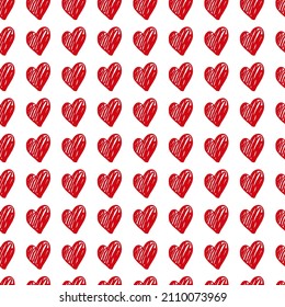 Cute hand drawn Valentine's hearts seamless pattern background. Decorative doodle love heart shape in sketch style. Scribble ink hearts icon for wedding design, wrapping, ornate and greeting cards
