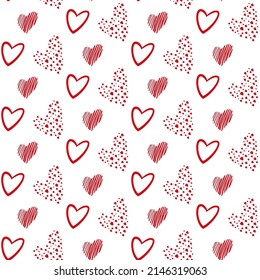 Cute hand drawn Valentine's hearts seamless pattern. Decorative doodle love heart shape in sketch style. Scribble ink hearts polka dot for wedding design, wrapping, ornate and greeting cards
