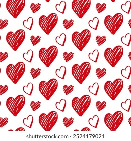 Lindo dibujado a mano de los corazones de San Valentín sin patrón de fondo. Doodle decorativo amor forma de corazón en estilo de boceto. Icono de los corazones de la tinta del garabato para el diseño de la boda, envoltura, ornamentado y tarjetas de felicitación