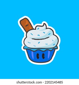 Cute Hand Drawn Vanilla Cupcake Vector Illustrator