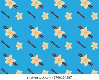 Cute hand drawn vanilla flower and pod pattern background