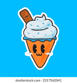 Ilustración de vectores de caracteres de crema de hielo de vainilla dibujada a mano