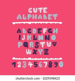 Cute hand drawn vector alphabet. Colorful decorative letters in childish style. Set of elements for lettering and prints design