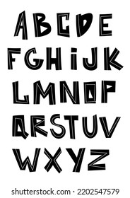 Cute hand drawn vector alphabet for kids room. In Scandinavian style for kids, nursery, poster, card, fabric, baby t-shirts.