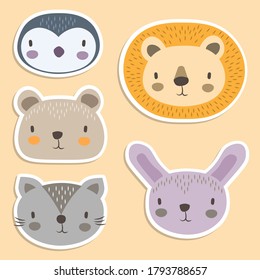Cute hand drawn vector animal faces 