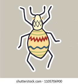 Cute hand drawn vector bug sticker for souvenirs or scrapbooking projects
