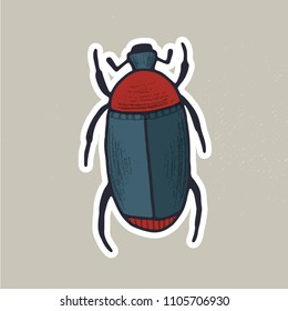 Cute hand drawn vector bug sticker for souvenirs or scrapbooking projects