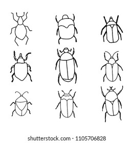 Cute hand drawn vector bugs outlines for coloring book or scrapbooking project