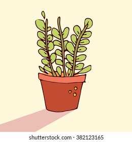 Cute hand drawn vector cactus in the pots. Vector illustration