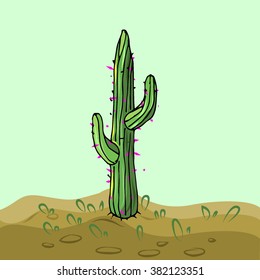 Cute hand drawn vector cactus in the pots. Vector illustration