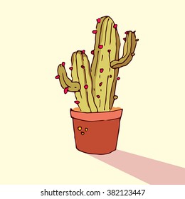 Cute hand drawn vector cactus in the pots. Vector illustration