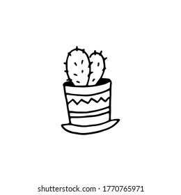 Cute hand drawn vector cactuse in the pot. Hand drawn vector sketch illustration isolated on white background.
