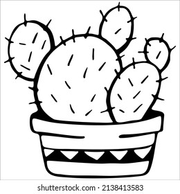 Cute hand drawn vector cactuse in the pot