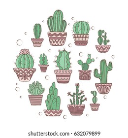 Cute hand drawn vector cactuse set