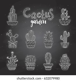 Cute hand drawn vector cactuse set