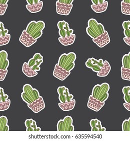 Cute hand drawn vector cactuse pattern