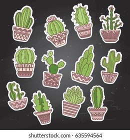 Cute hand drawn vector cactuse set