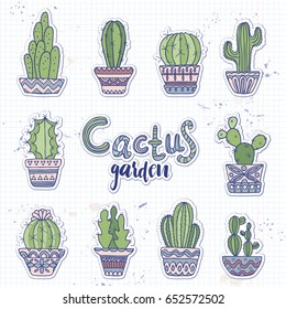 Cute hand drawn vector cactuse set