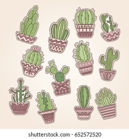 Cute hand drawn vector cactuse set
