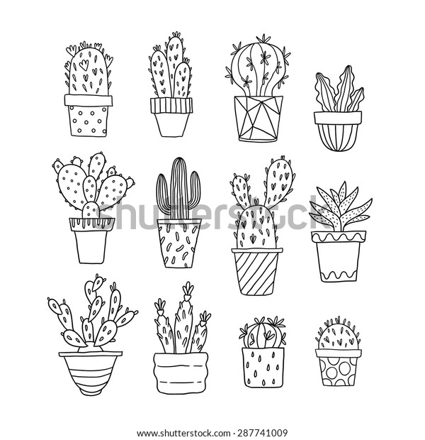 Cute Hand Drawn Vector Cactuse Pots Stock Vector (Royalty Free) 287741009