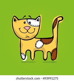 Cute hand drawn vector cat illustration. Color cat. Kitten.