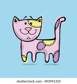 Cute hand drawn vector cat illustration. Color cat. Kitten.