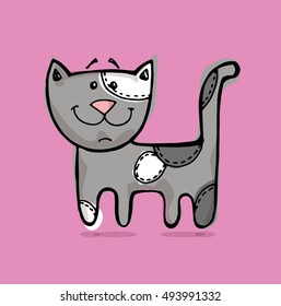 Cute hand drawn vector cat illustration. Color cat. Kitten.