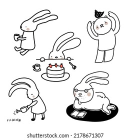 Cute hand drawn vector doodles funny images and characters for design, prints, cards, posters, invitation. Illustration sticker pack isolated on white background.