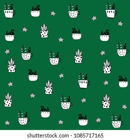 Cute hand drawn vector flower in the pots