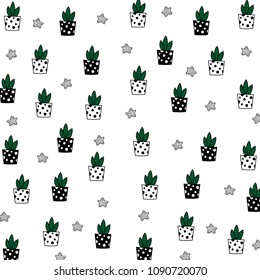 Cute hand drawn vector flower in the pots