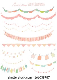 Cute Hand Drawn Vector Garlands and Party Bunting Flags Clip Art