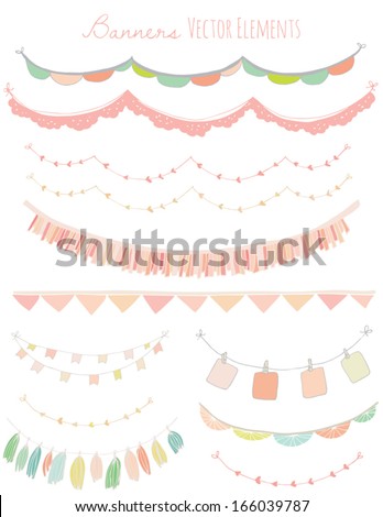 Cute Hand Drawn Vector Garlands and Party Bunting Flags Clip Art