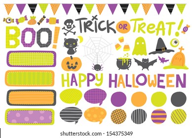 Cute hand drawn vector Halloween labels, icons, elements