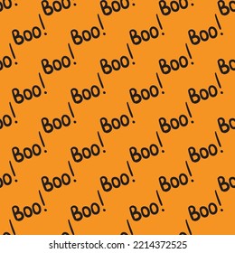 Cute hand drawn vector Halloween seamless pattern,orange doodle background. For Halloween print, banners, wallpapers, textiles, wrapping. Boo pattern
