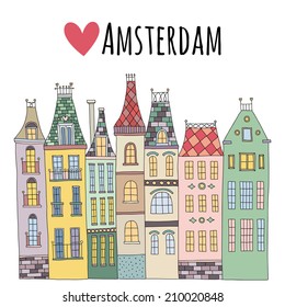 Cute hand drawn vector houses in Amsterdam