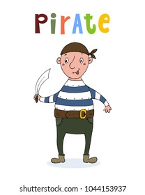 Cute hand drawn vector illustration with funny pirate