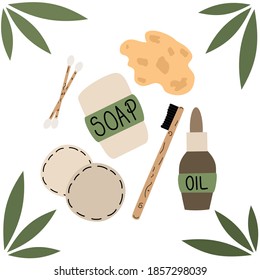 Ilustración de vector dibujada a mano con productos de baño de basura cero para un estilo de vida ecológico