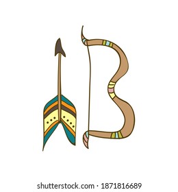Cute Hand Drawn Vector illustration, bow and arrow in doodle style
