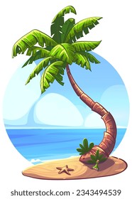 Cute hand drawn vector illustration with palm tree on ocean background