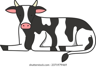 Cute hand drawn vector illustration of a black and white cow.
