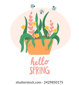 Nette handgezeichnete Vektor-Illustration. Hallo Frühling.