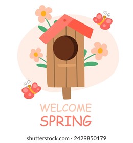 Cute hand drawn vector illustration. Hello spring.