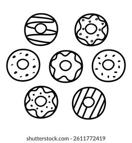 Cute hand drawn vector illustration set of donuts