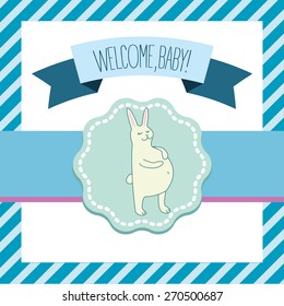 Cute hand drawn vector illustration of pregnant rabbit. Template for greeting card or invitation.