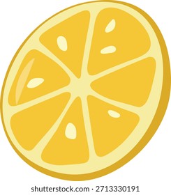 Ilustração vetorial desenhada à mão bonita de uma única fatia de limão amarelo. Elemento gráfico ideal para rótulos de suco, coquetéis, projetos de verão e projetos de citrinos frescos.