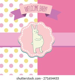 Cute hand drawn vector illustration of pregnant rabbit. Template for greeting card or invitation.