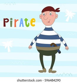 Cute hand drawn vector illustration with funny pirate.